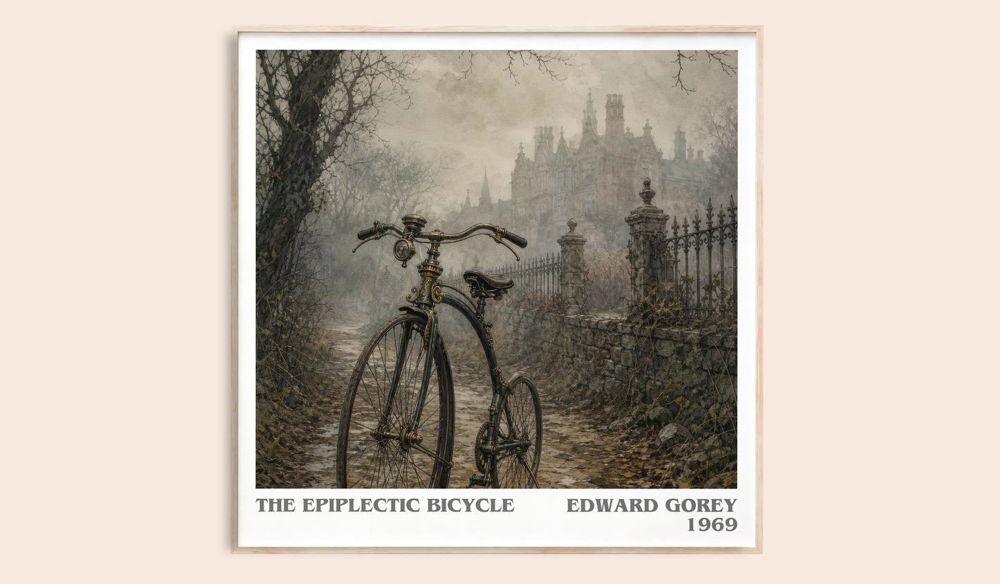 The Epiplectic Bicycle literary book poster by Edward Gorey – framed literary art print