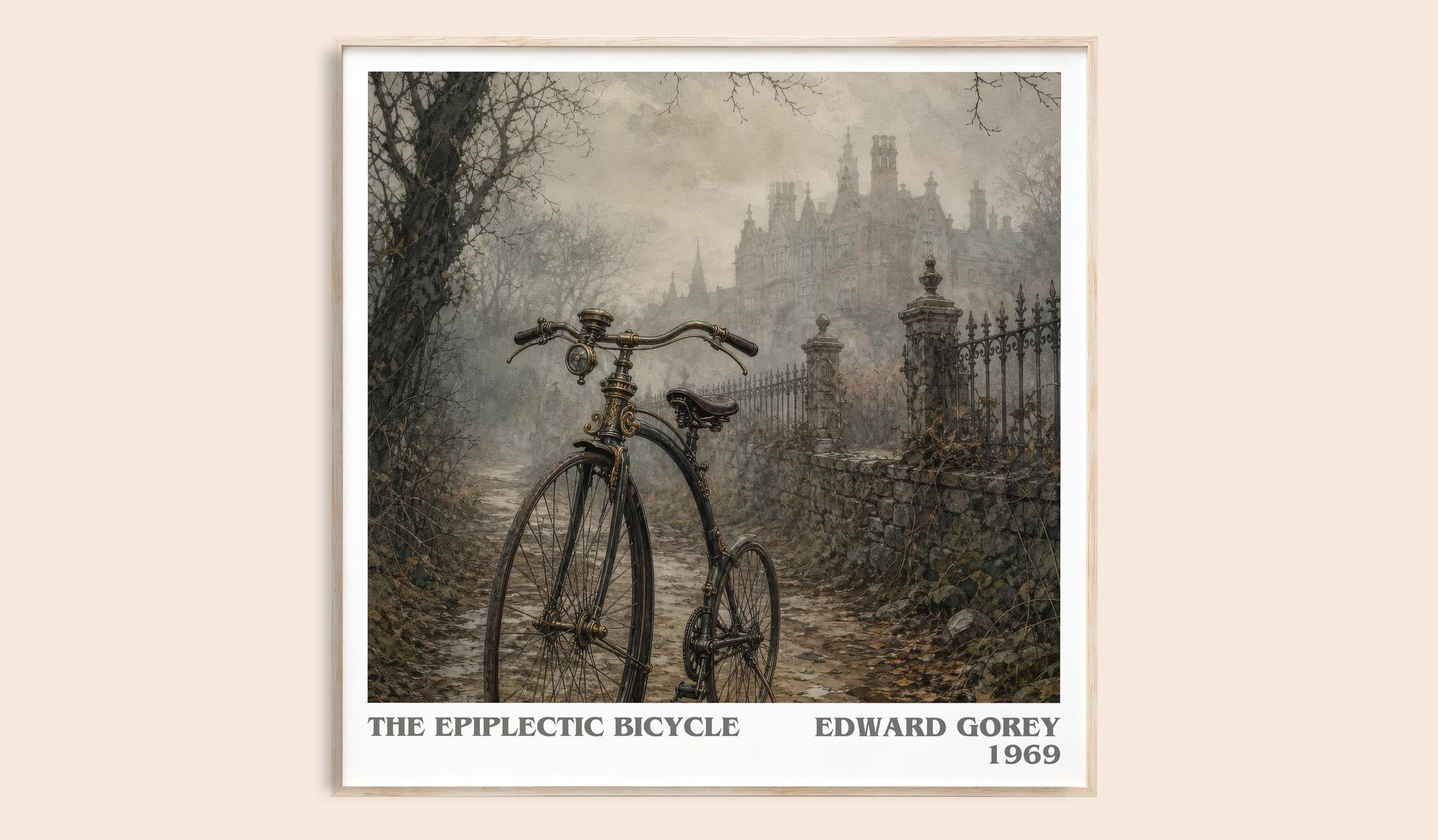 The Epiplectic Bicycle literary book poster by Edward Gorey – framed literary art print