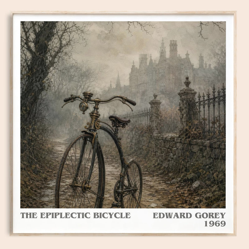The Epiplectic Bicycle literary book poster by Edward Gorey – framed literary art print