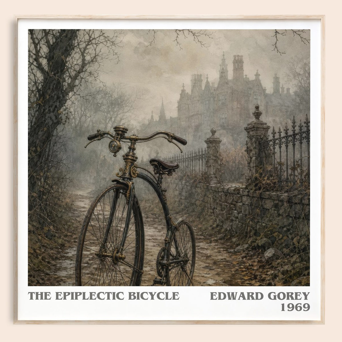 The Epiplectic Bicycle literary book poster by Edward Gorey – framed literary art print