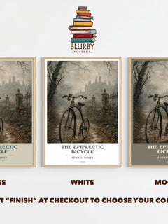 The Epiplectic Bicycle book cover print framed by window – literary home decor