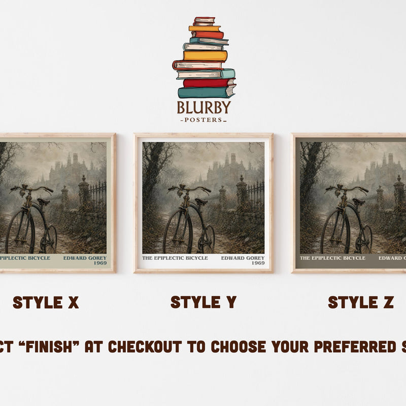 The Epiplectic Bicycle literary print in frame leaning in hallway – childrens wall art