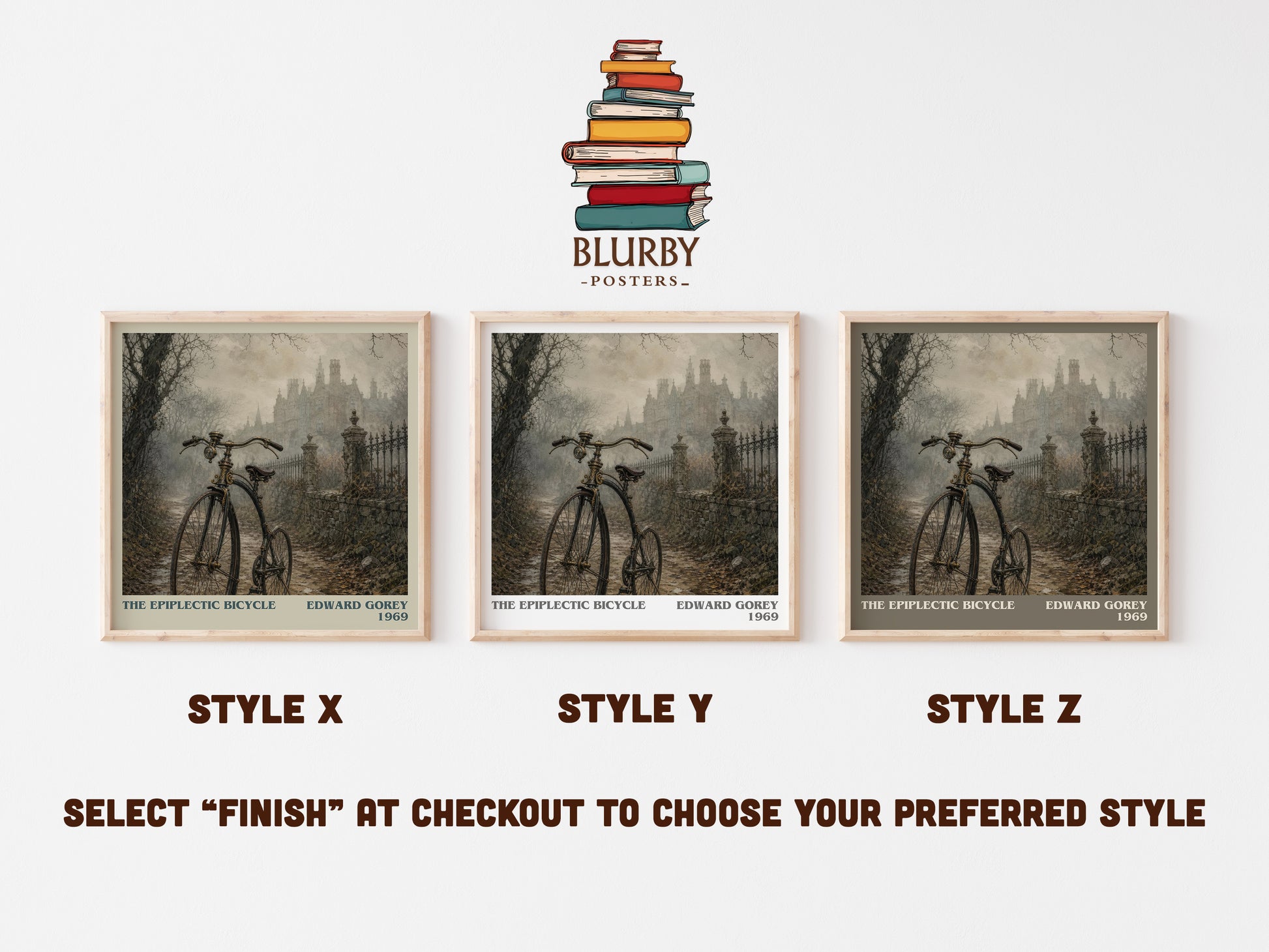 The Epiplectic Bicycle literary print in frame leaning in hallway – childrens wall art