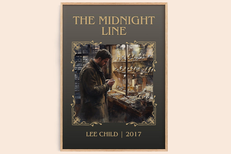 The Midnight Line classic book art book poster by Lee Child – framed literary art print