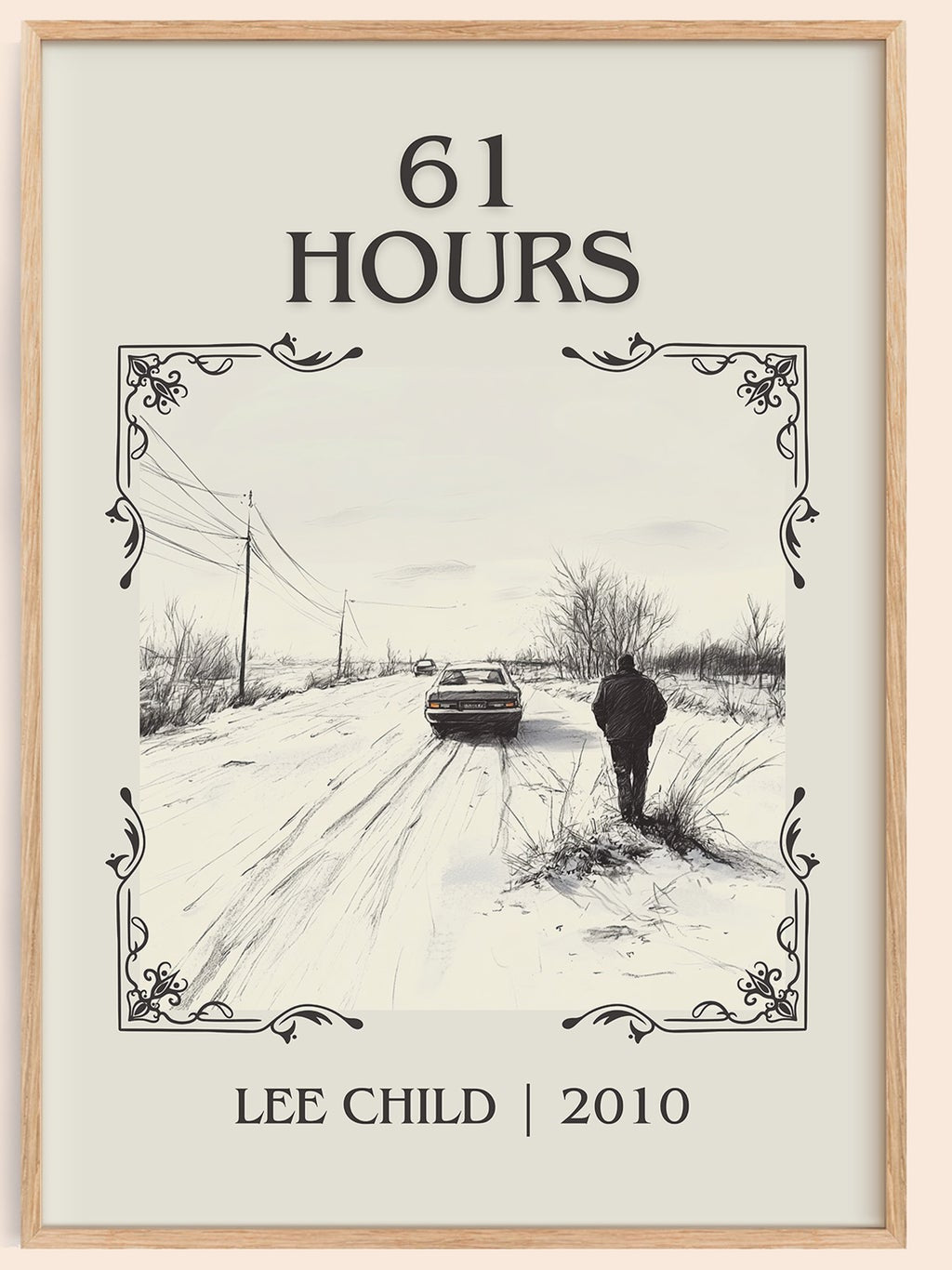 61 Hours classic book art book poster by Lee Child – framed literary art print