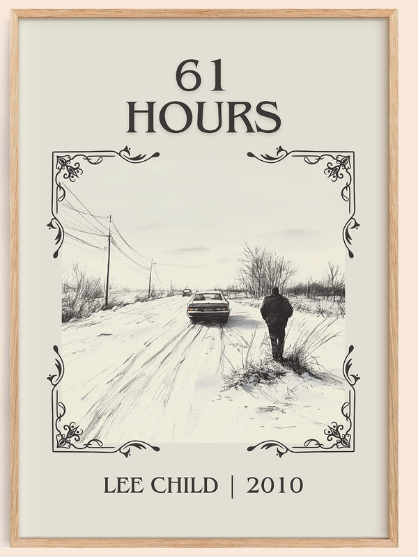 61 Hours classic book art book poster by Lee Child – framed literary art print