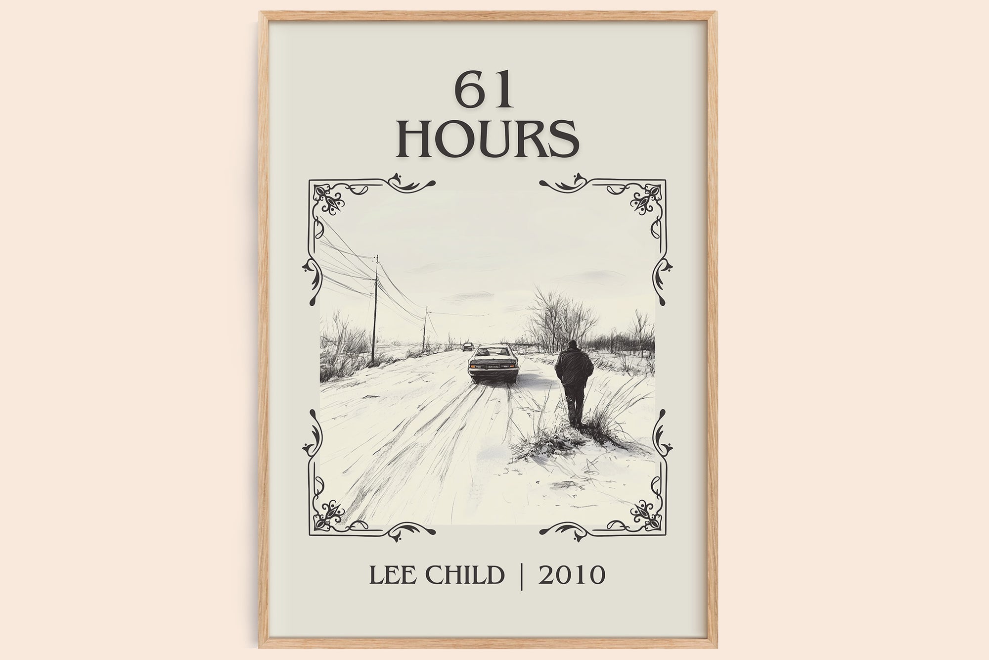 61 Hours classic book art book poster by Lee Child – framed literary art print