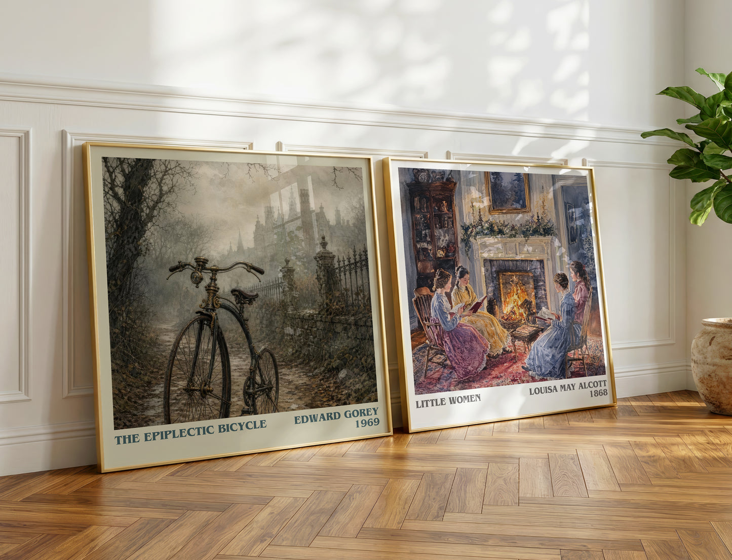 The Epiplectic Bicycle literary print on bookshelf – Edward Gorey fan gift