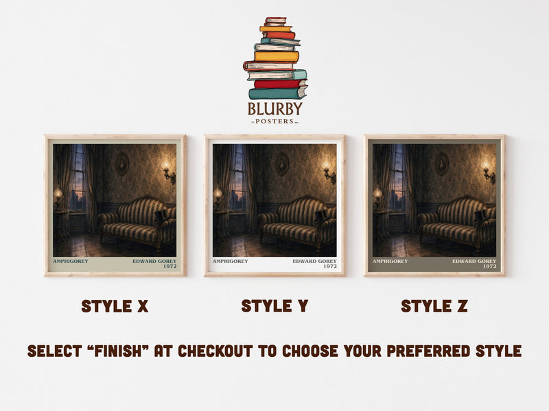 Amphigorey literary print in frame leaning in hallway – poetry wall art