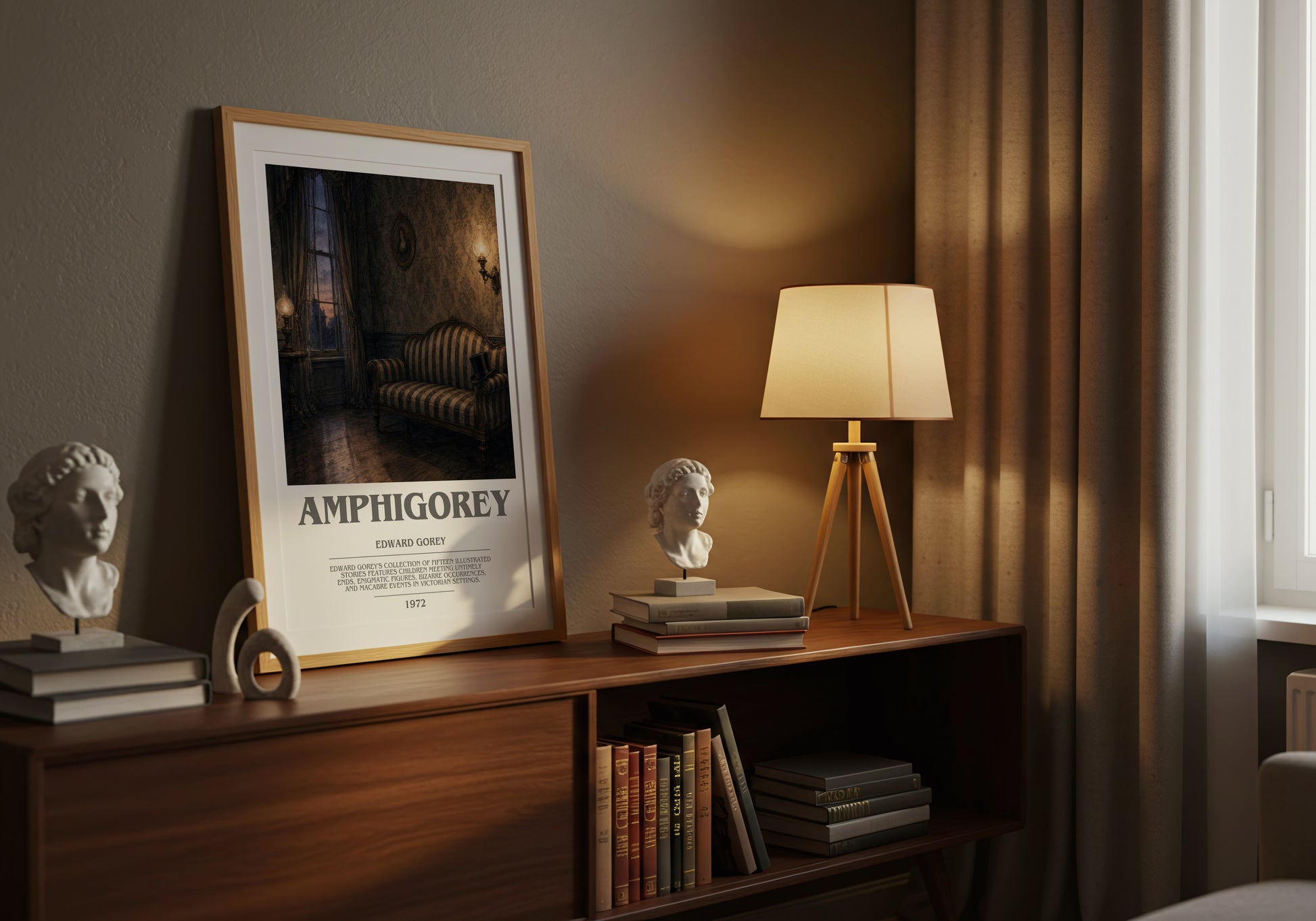 Amphigorey bookish book poster framed on wall – poetry wall art