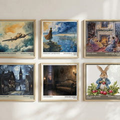 Amphigorey literary print in frame leaning in hallway – poetry wall art