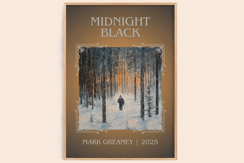 Midnight Black classic book art book poster by Mark Greaney – framed literary art print