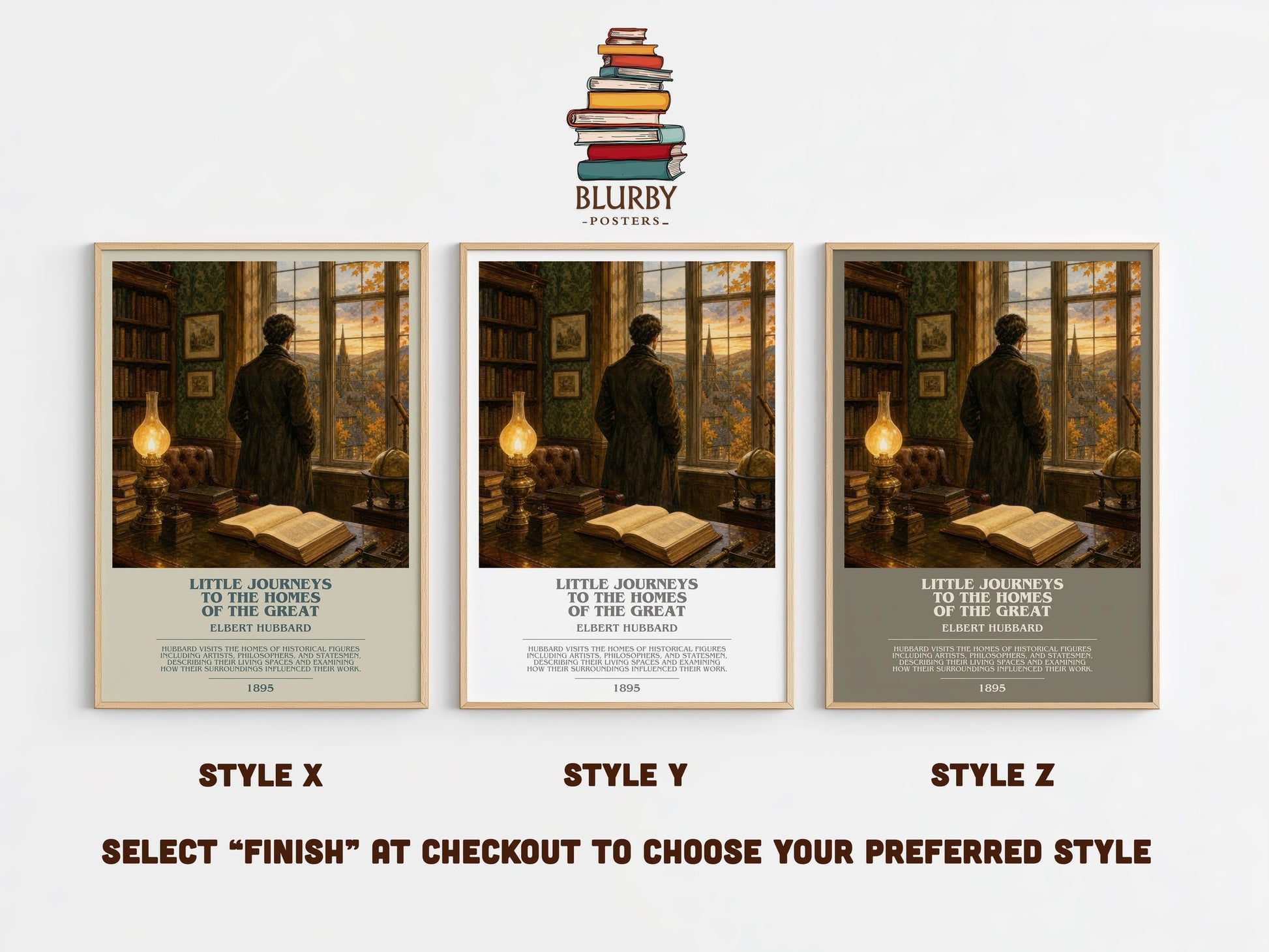 Little Journeys To The Homes Of The Great bookish print in frame leaning in hallway – non fiction wall art