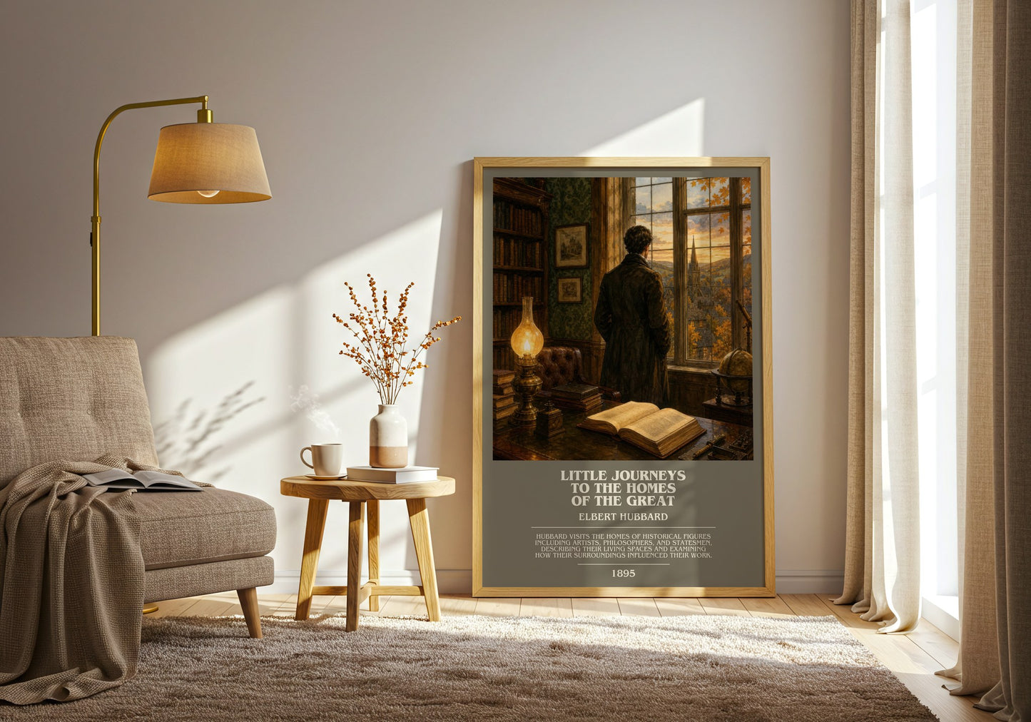 Little Journeys To The Homes Of The Great bookish print on bookshelf – Elbert Hubbard fan gift