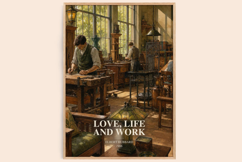 Love, Life And Work watercolour book poster by Elbert Hubbard – framed literary art print