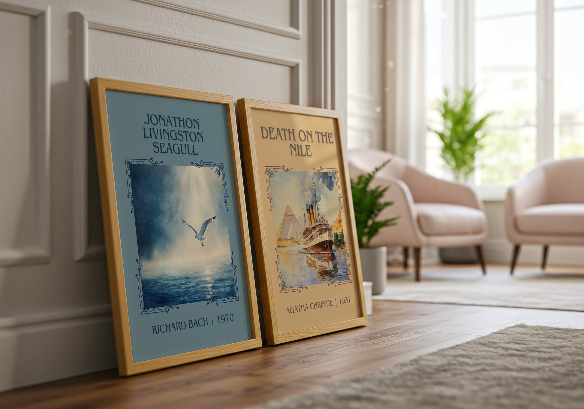 Jonathan Livingston Seagull classic book art print framed by window – literary home decor