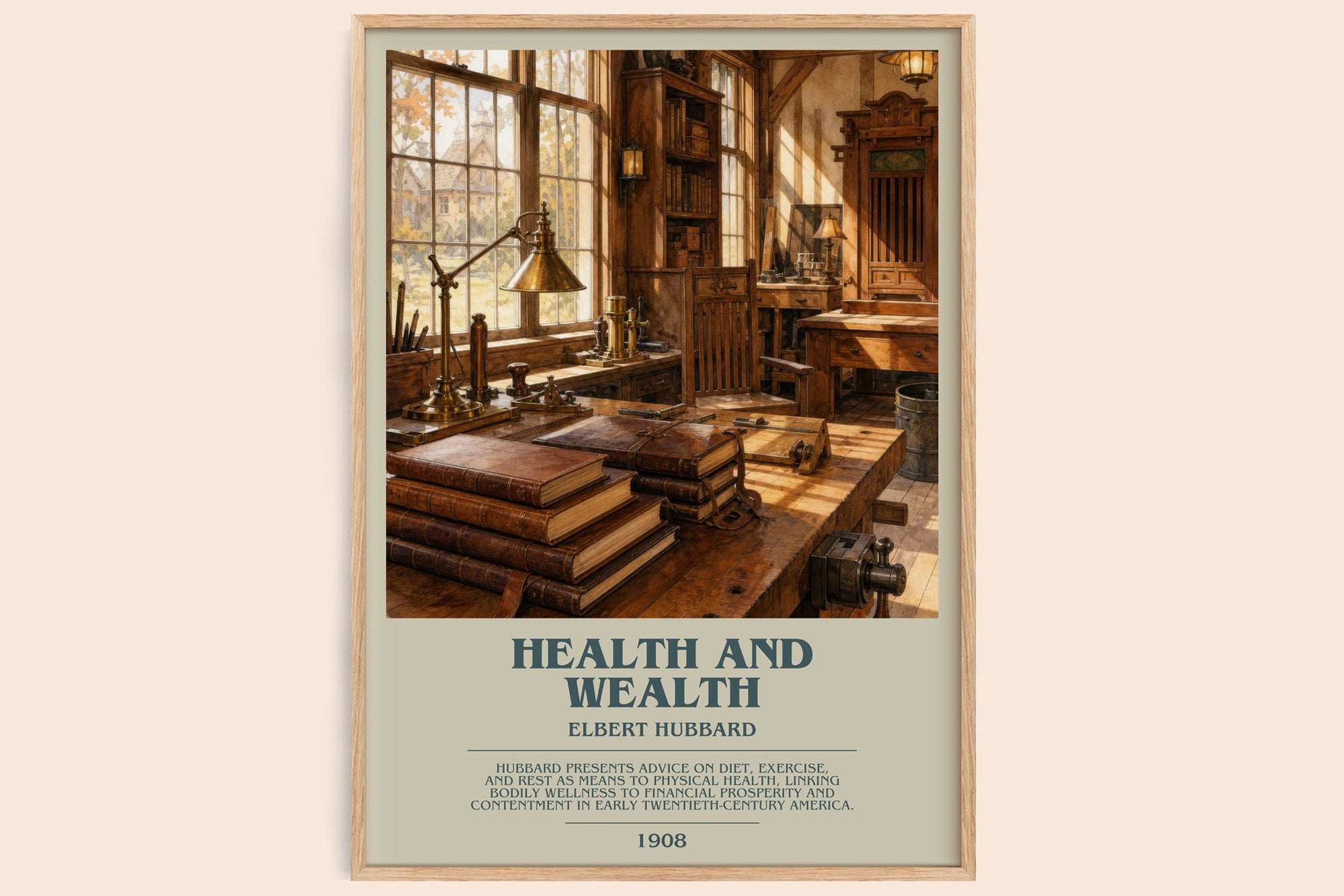 Health And Wealth bookish book poster by Elbert Hubbard – framed literary art print