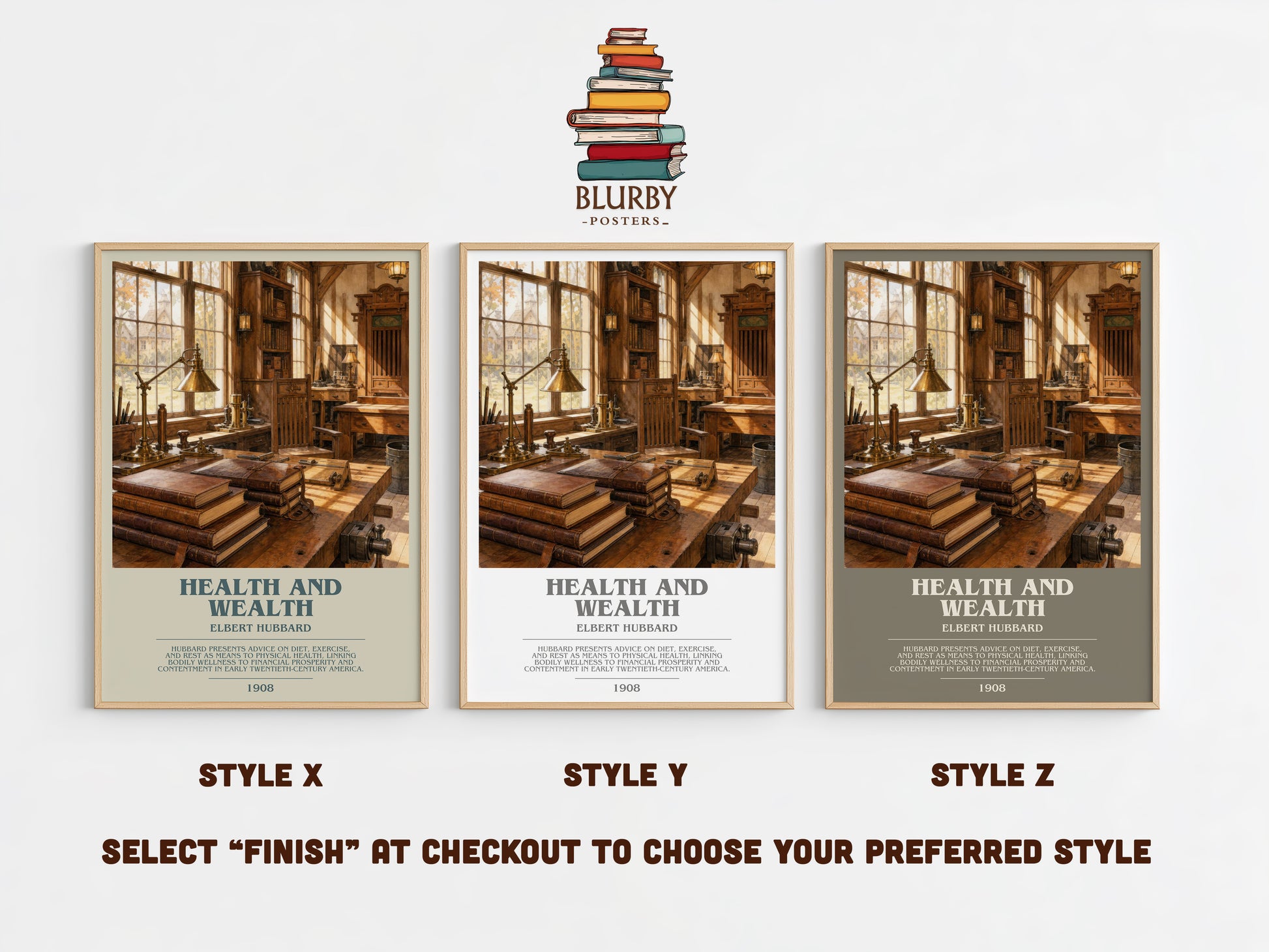 Health And Wealth bookish print in frame leaning in hallway – non fiction wall art