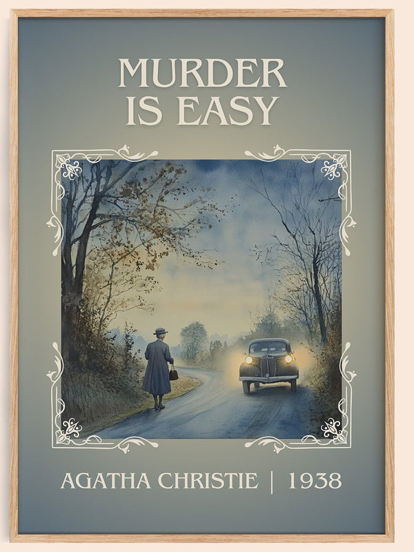 Murder Is Easy classic book art book poster by Agatha Christie – framed literary art print
