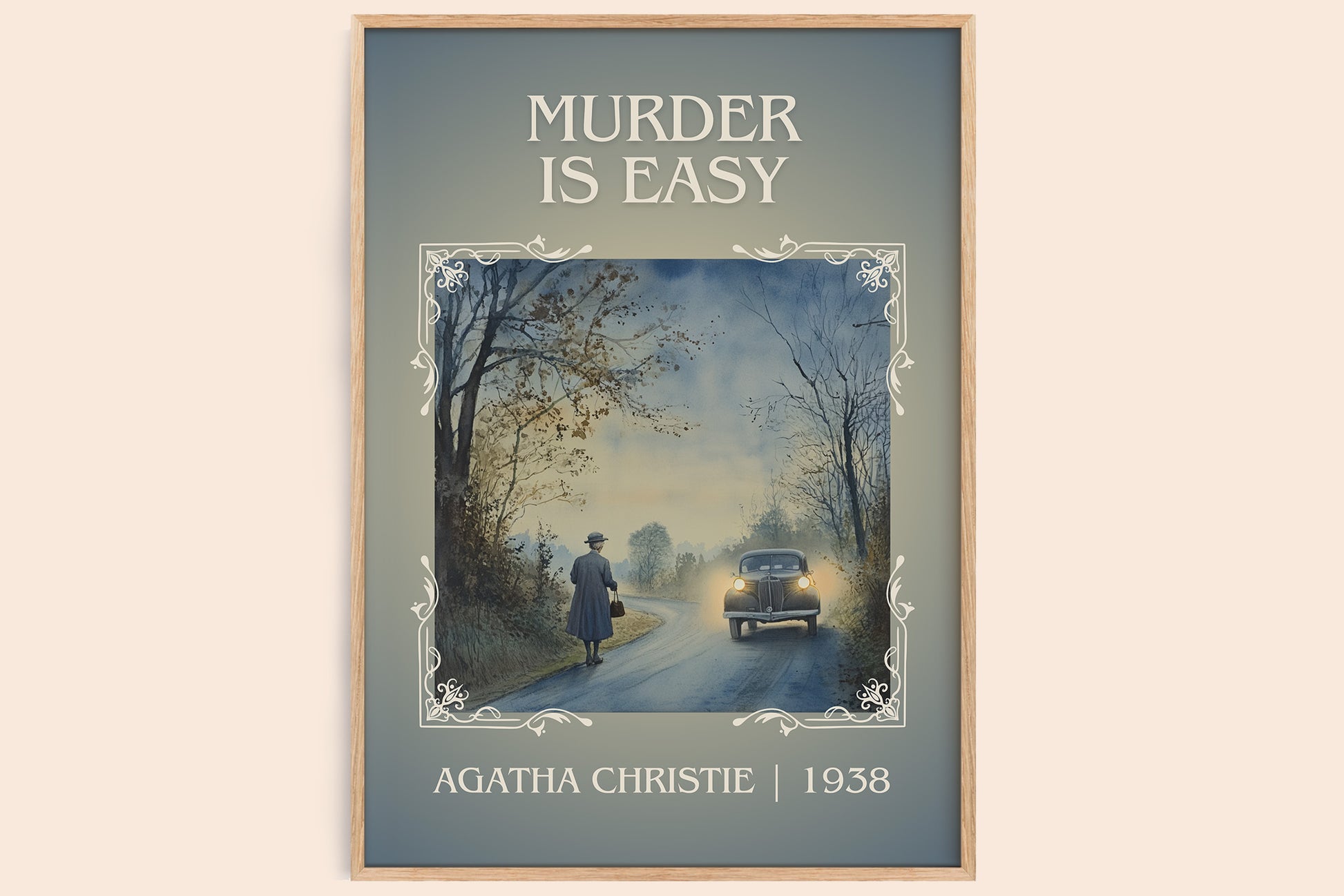 Murder Is Easy classic book art book poster by Agatha Christie – framed literary art print