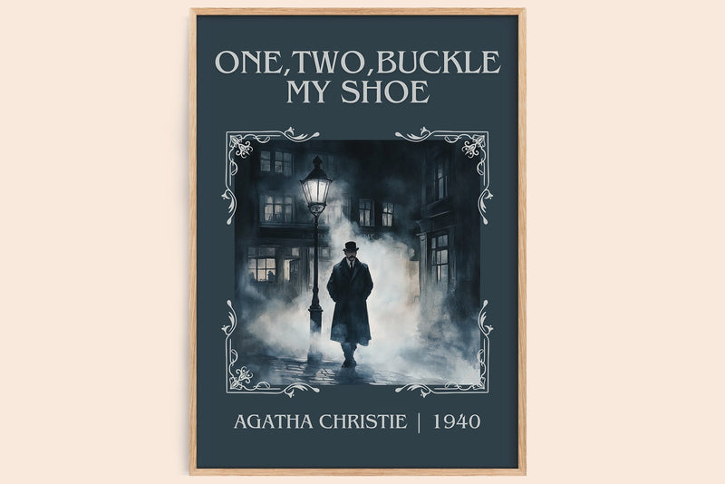 One, Two, Buckle My Shoe classic book art book poster by Agatha Christie – framed literary art print