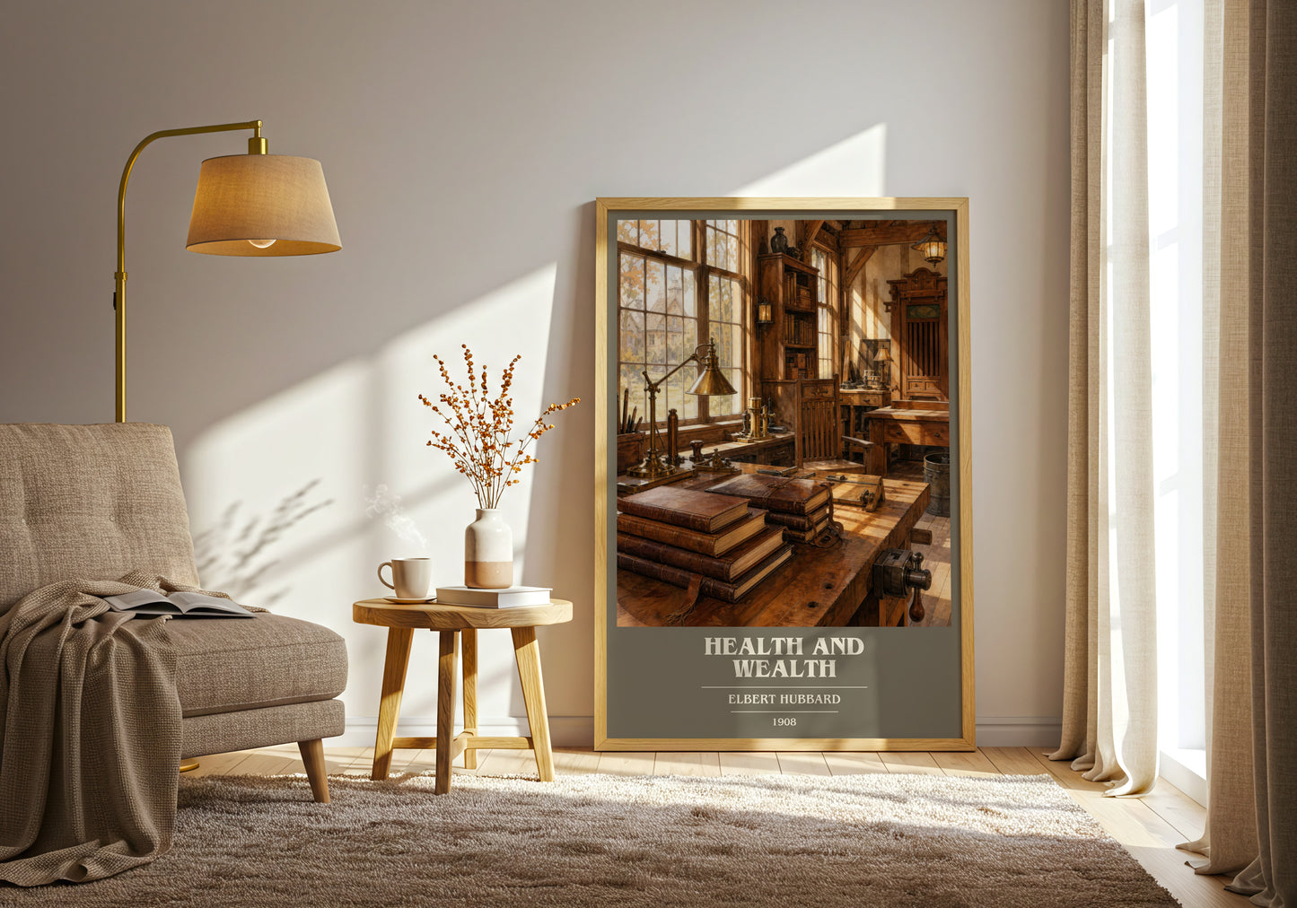 Health And Wealth book cover print on bookshelf – Elbert Hubbard fan gift