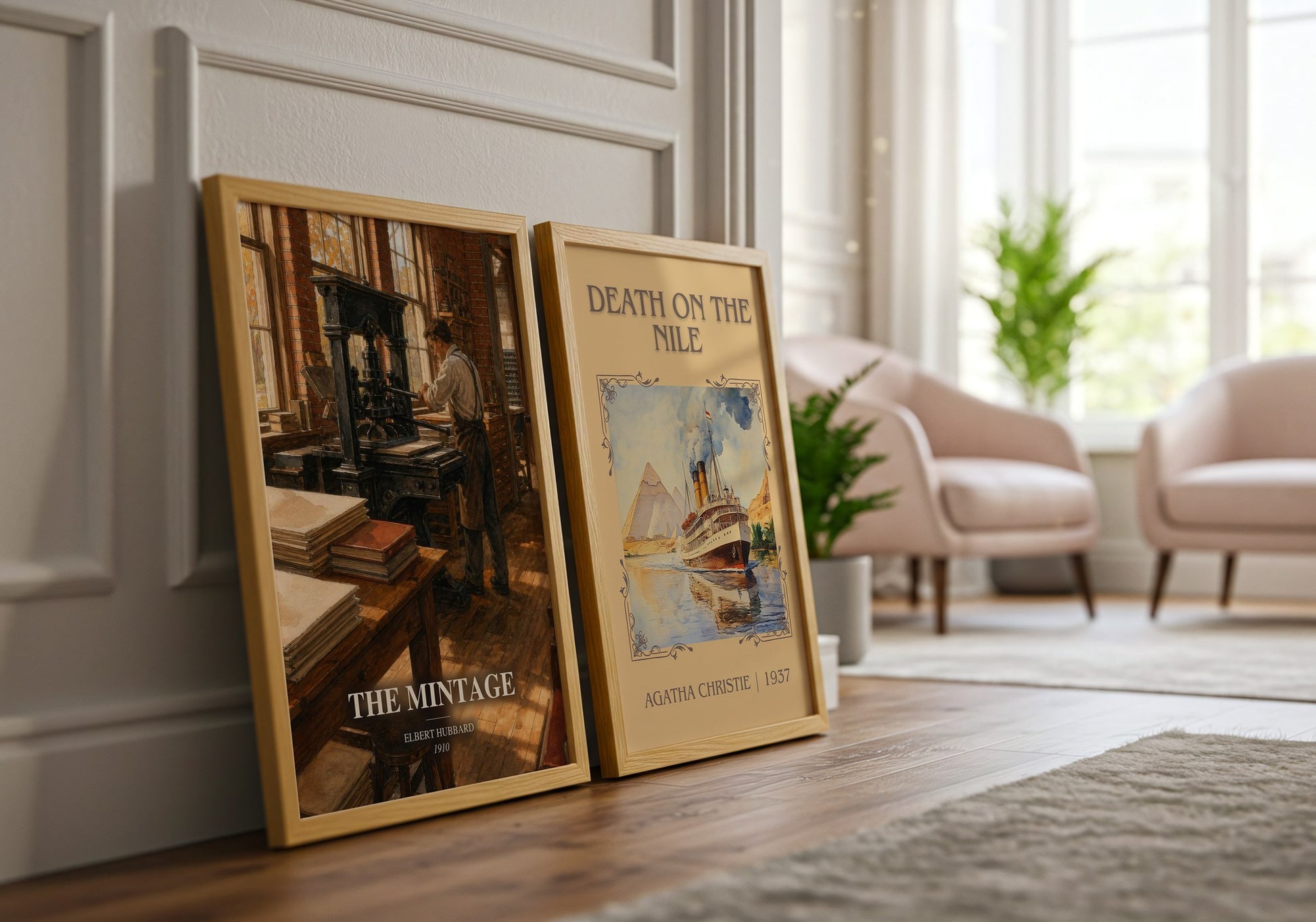 The Mintage watercolour print framed by window – literary home decor