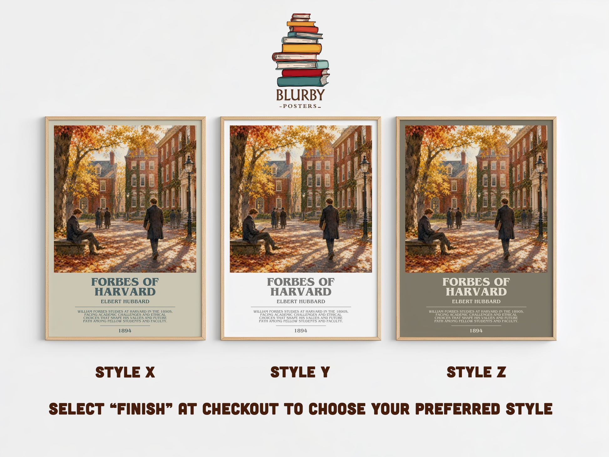Forbes Of Harvard bookish print in frame leaning in hallway – literary fiction wall art