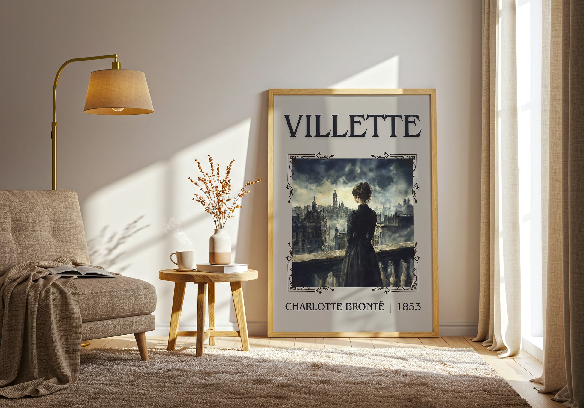 Villette classic book art print in frame leaning in hallway – classic literature wall art
