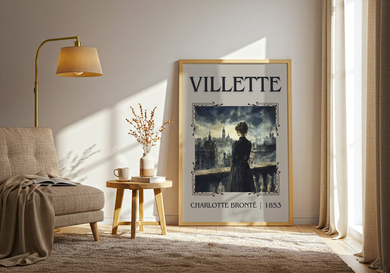 Villette classic book art print in frame leaning in hallway – classic literature wall art