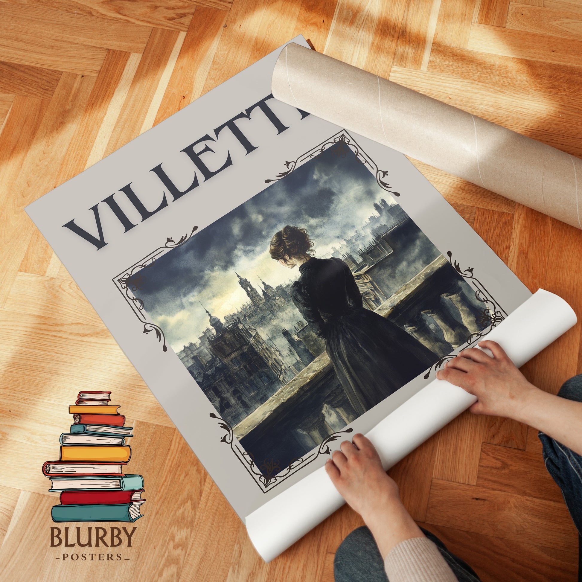 Villette classic book art print on bookshelf – Charlotte Brontë fan gift