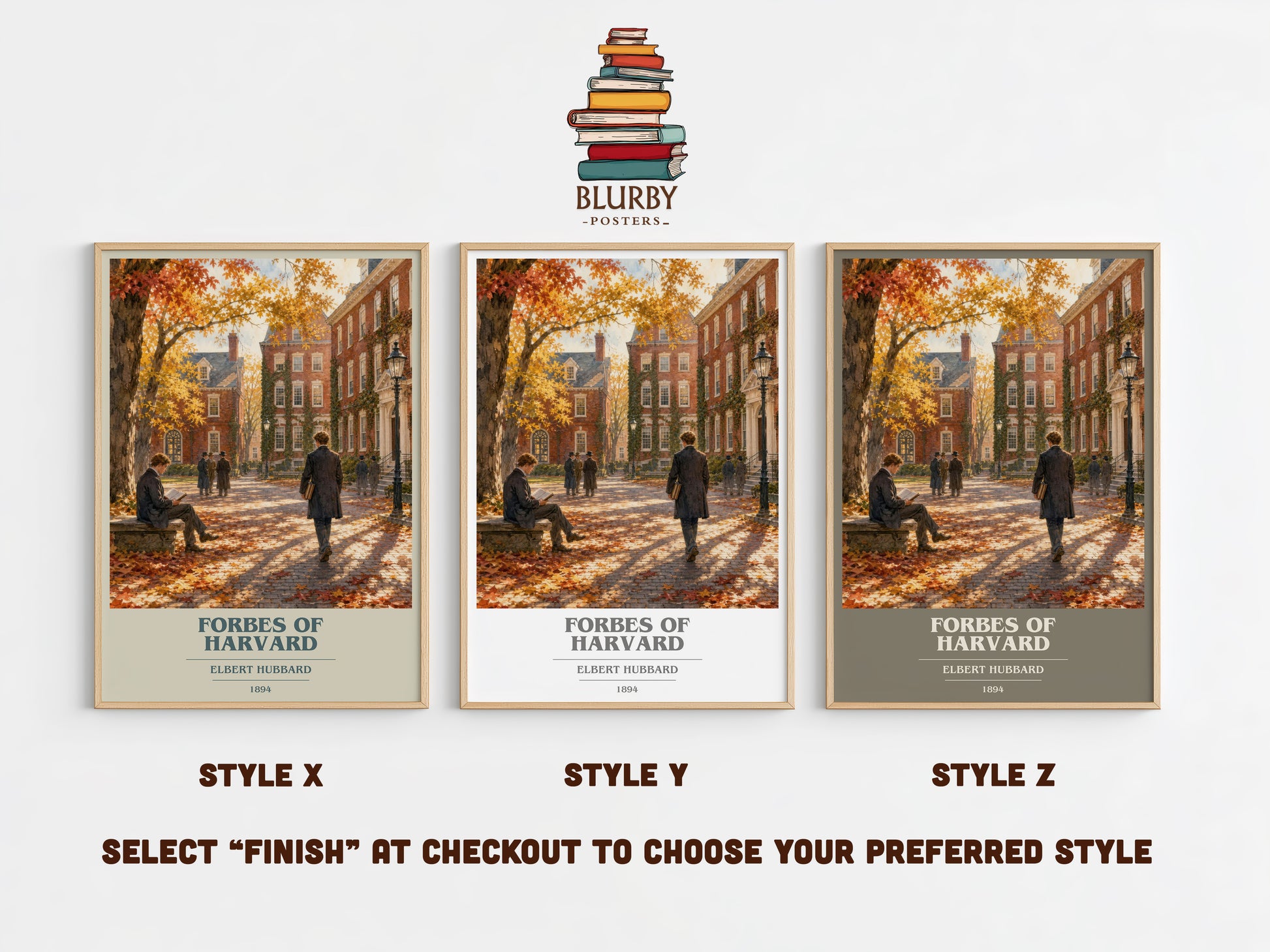Forbes Of Harvard book cover print in frame leaning in hallway – literary fiction wall art