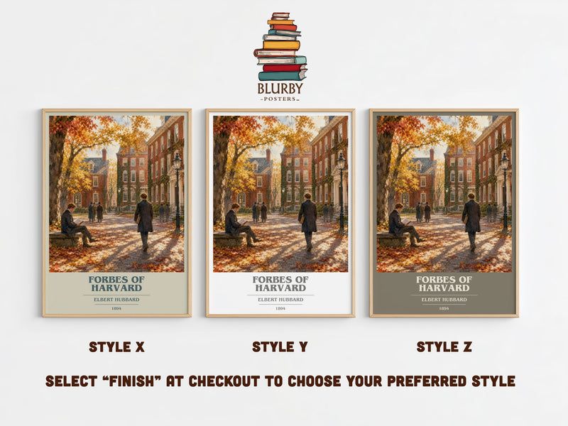 Forbes Of Harvard book cover print in frame leaning in hallway – literary fiction wall art