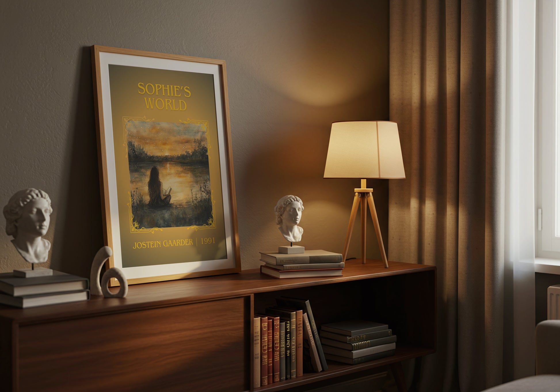Sophie's World classic book art book poster framed on wall – literary fiction wall art