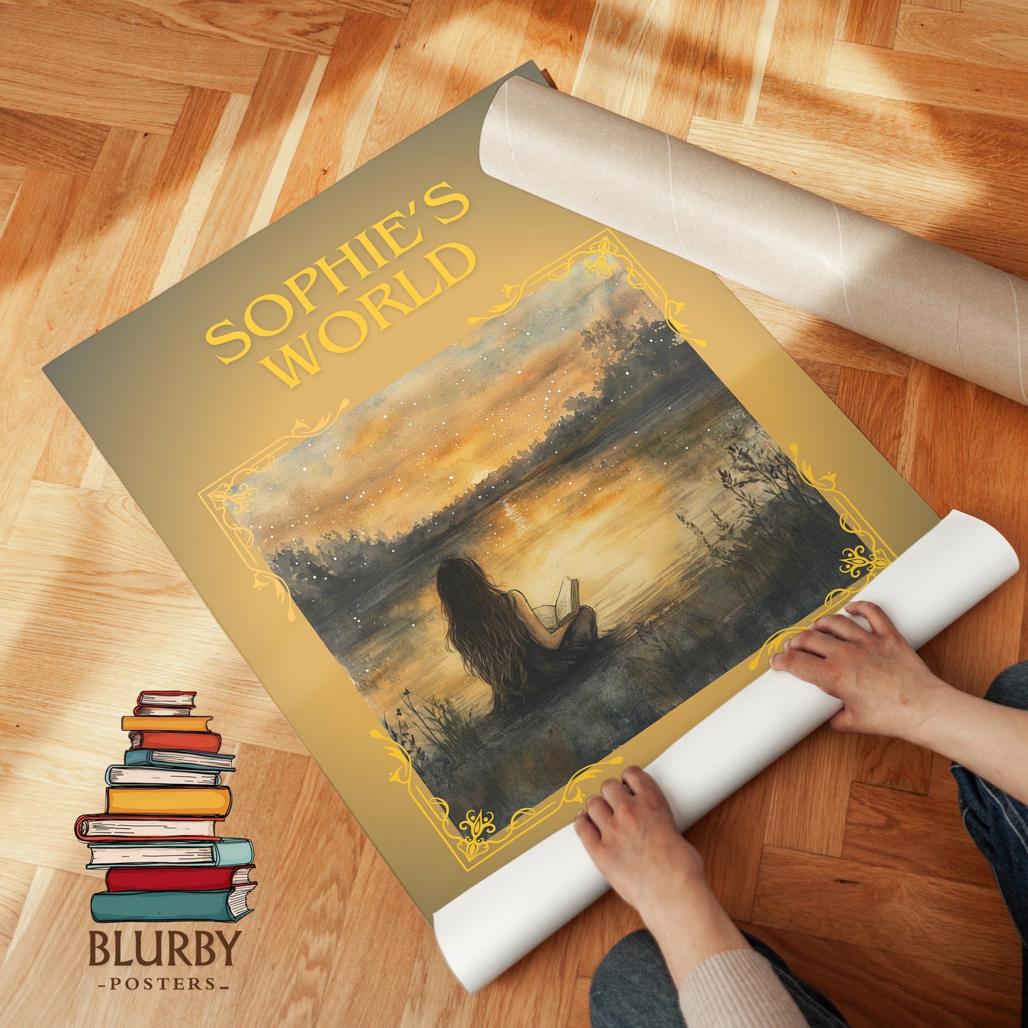 Sophie's World classic book art print on bookshelf – Jostein Gaarder fan gift
