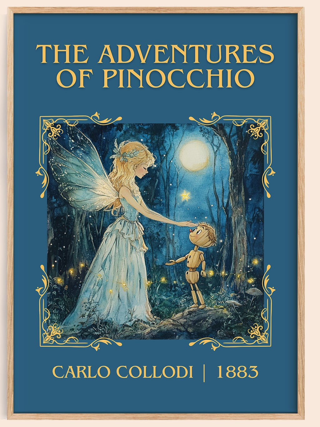 Adventures of Pinocchio classic book art book poster by Carlo Collodi – framed literary art print