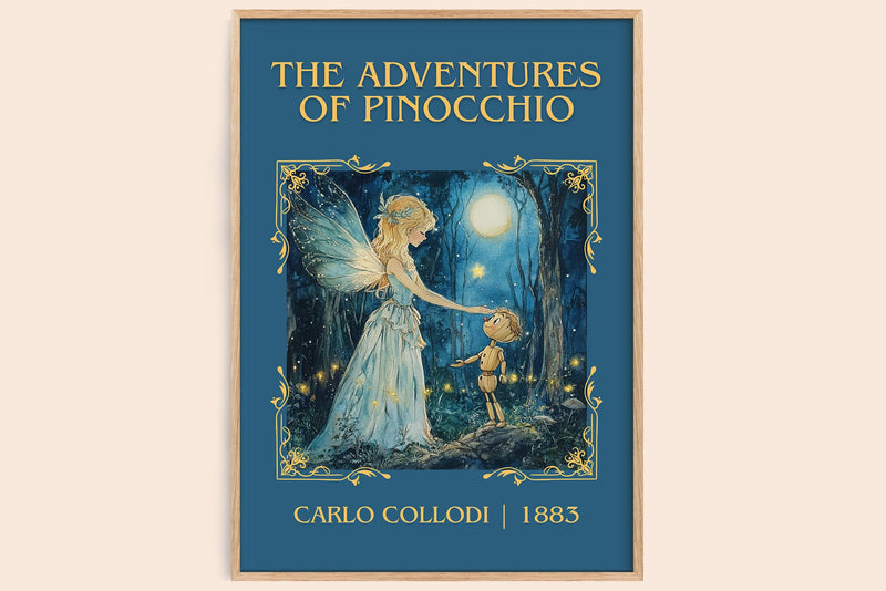 Adventures of Pinocchio classic book art book poster by Carlo Collodi – framed literary art print