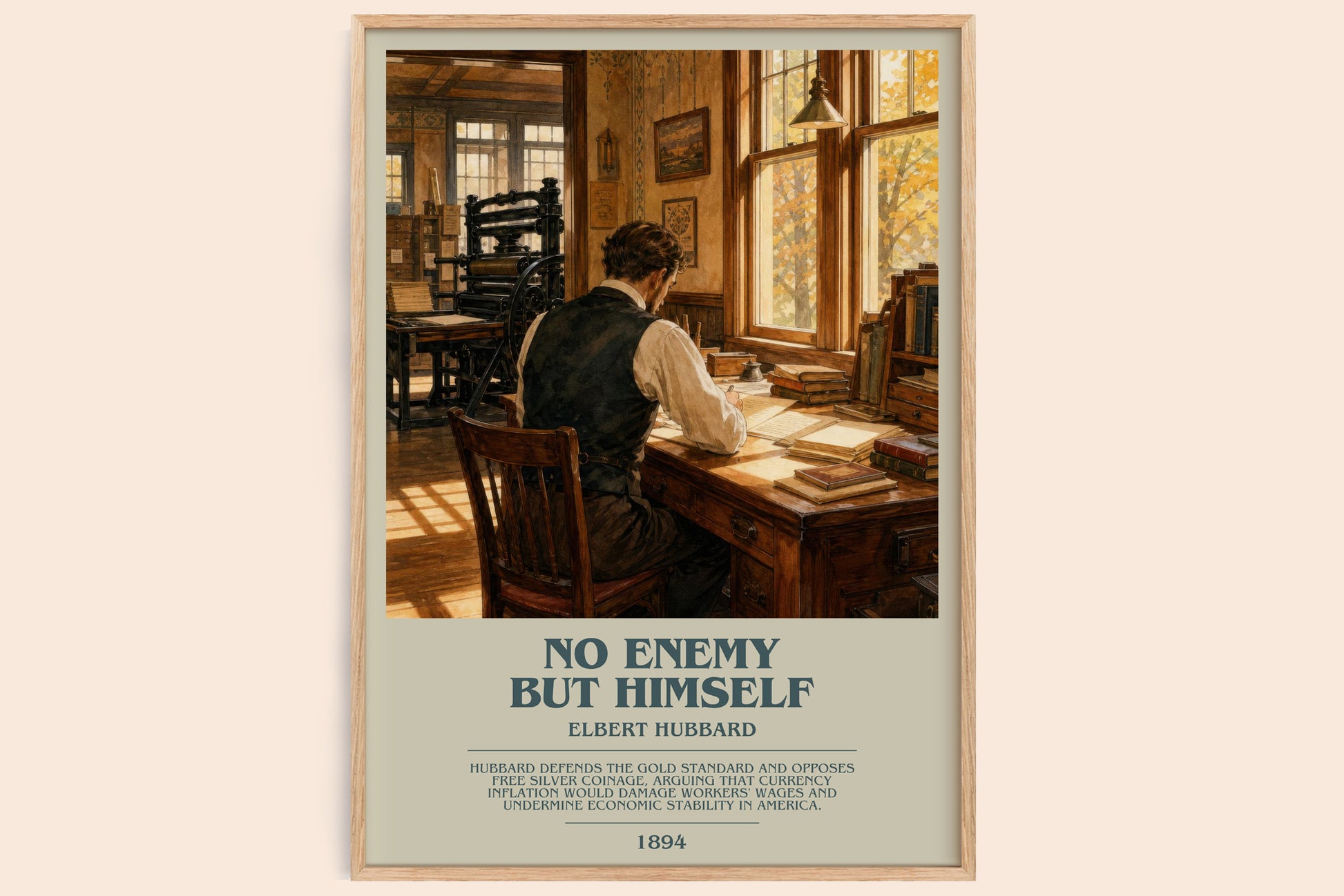 No Enemy But Himself bookish book poster by Elbert Hubbard – framed literary art print