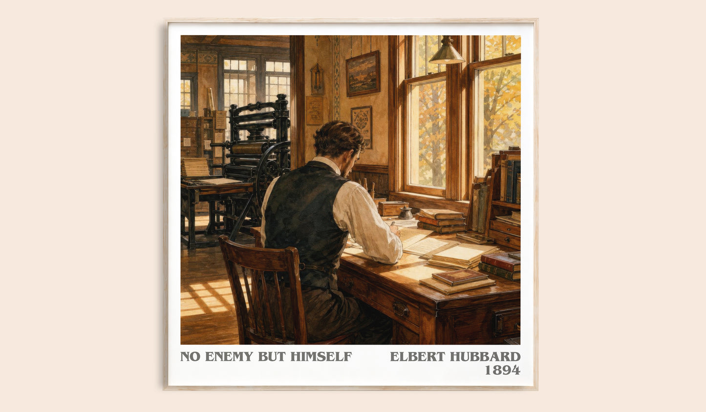 No Enemy But Himself literary book poster by Elbert Hubbard – framed literary art print