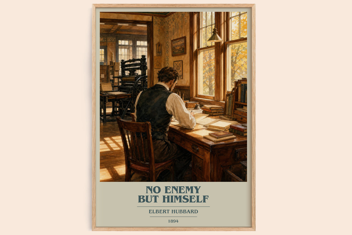 No Enemy But Himself book cover book poster by Elbert Hubbard – framed literary art print
