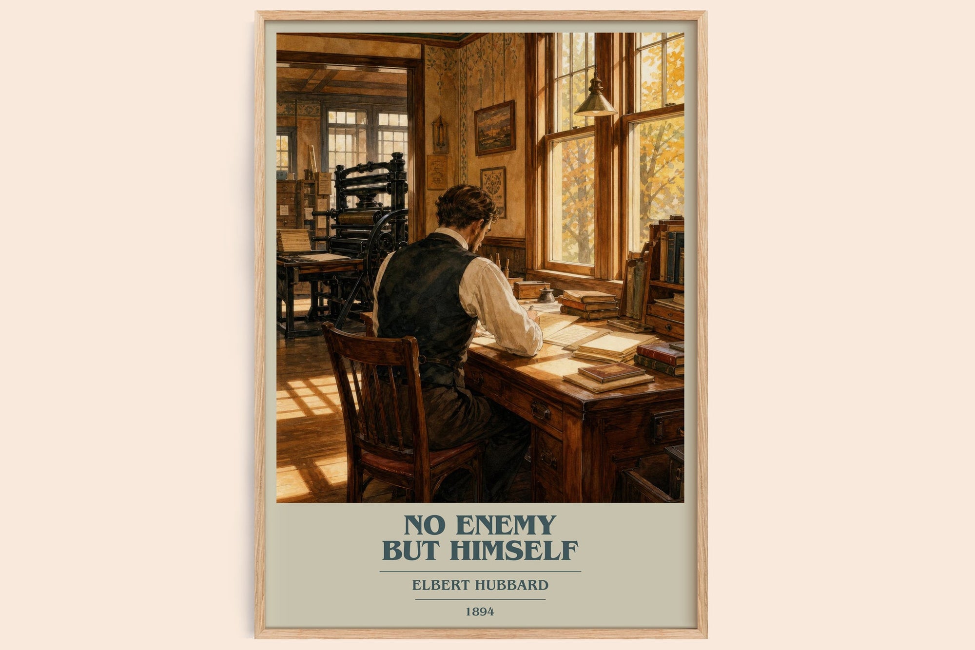 No Enemy But Himself book cover book poster by Elbert Hubbard – framed literary art print