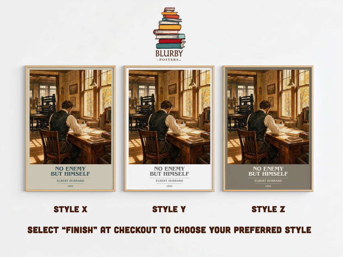No Enemy But Himself book cover print in frame leaning in hallway – non fiction wall art