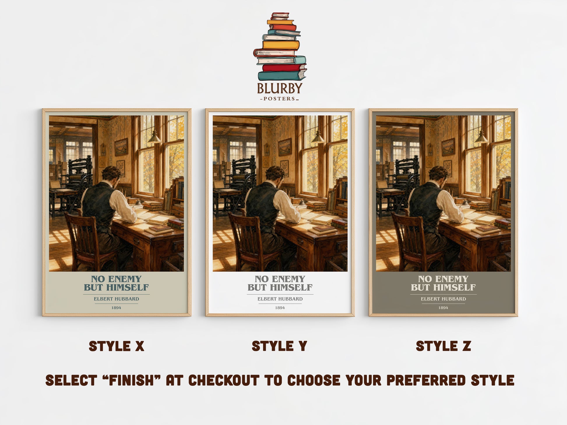 No Enemy But Himself book cover print in frame leaning in hallway – non fiction wall art