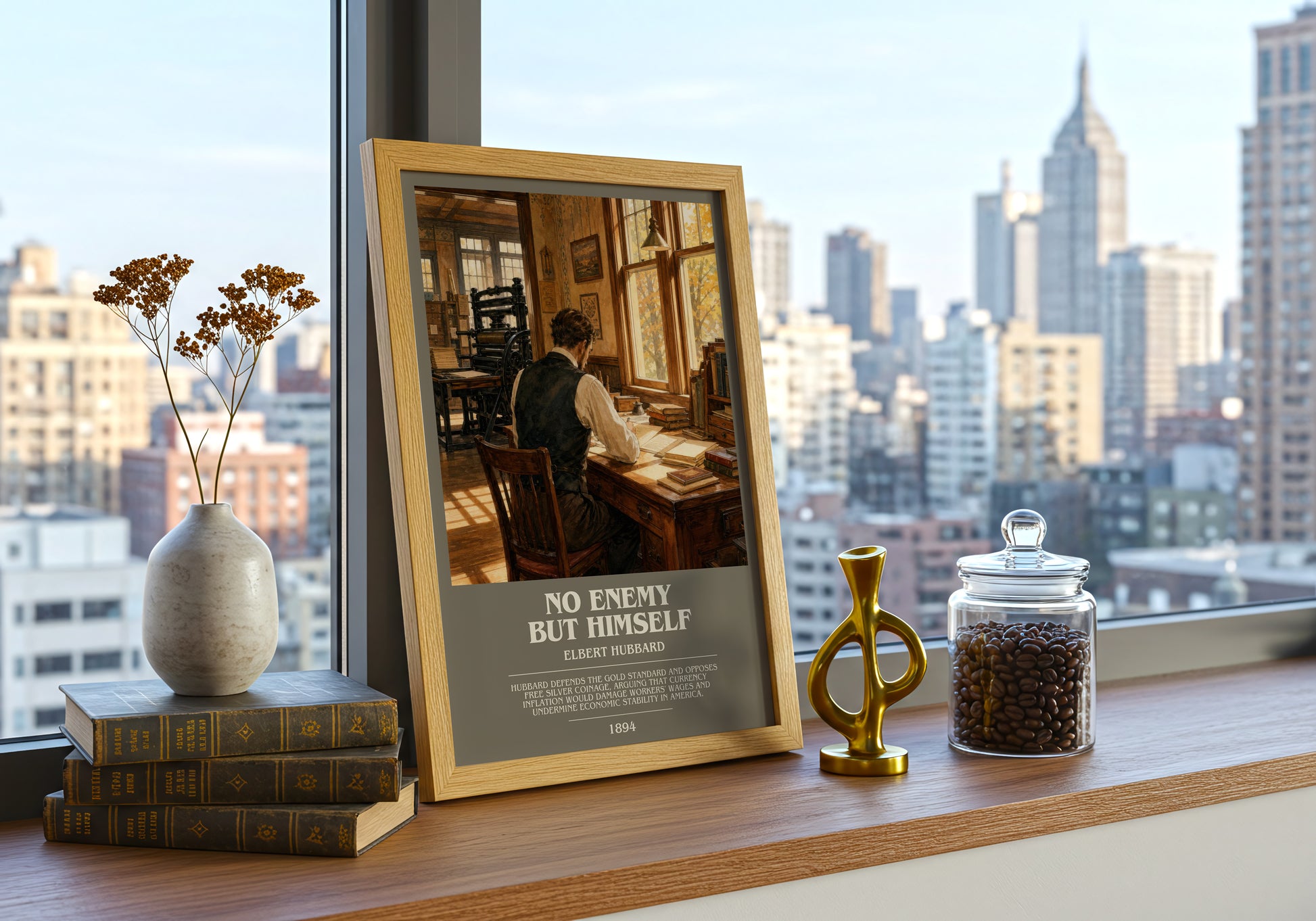 No Enemy But Himself bookish print framed by window – literary home decor