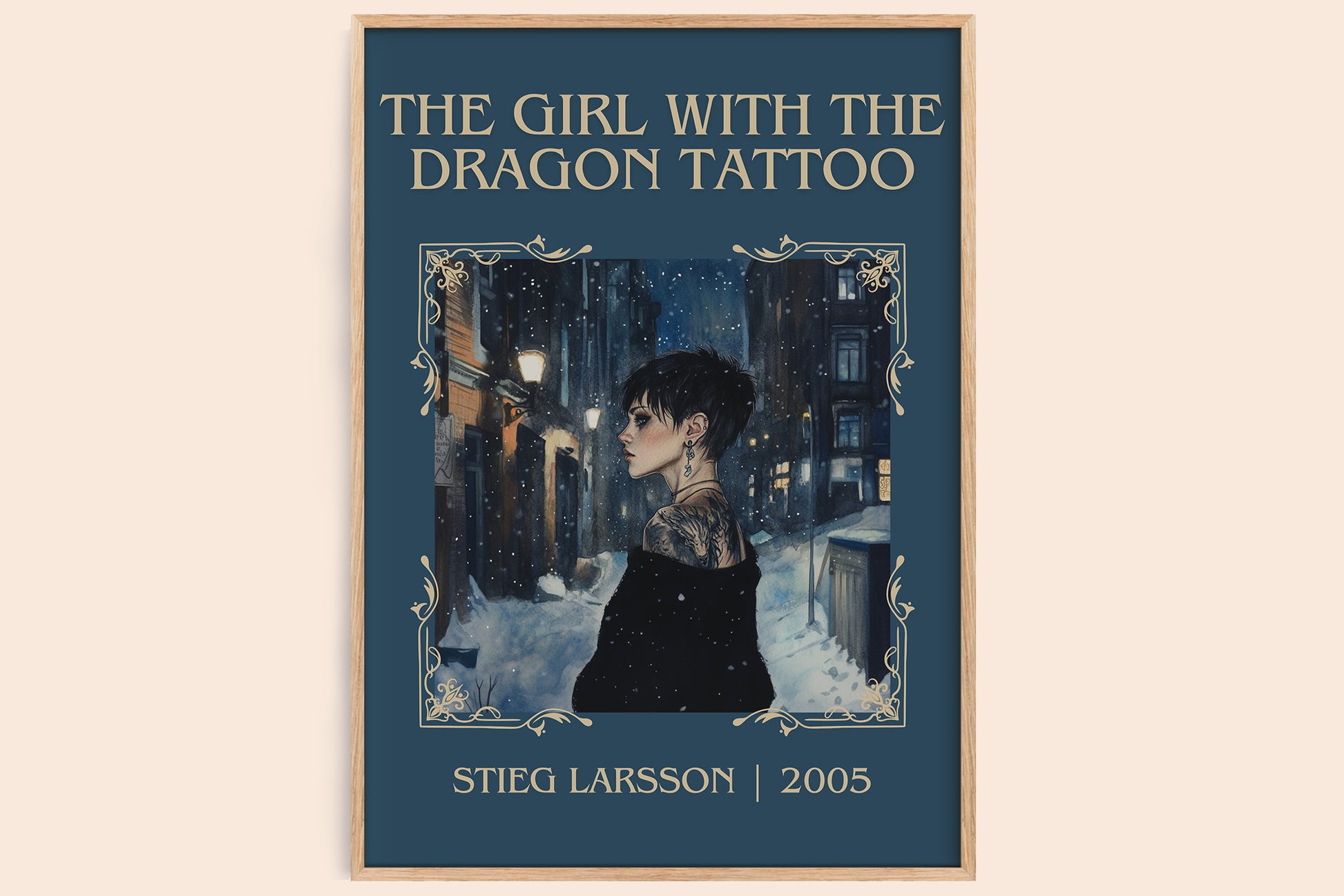 The Girl with the Dragon Tattoo classic book art book poster by Stieg Larsson – framed literary art print