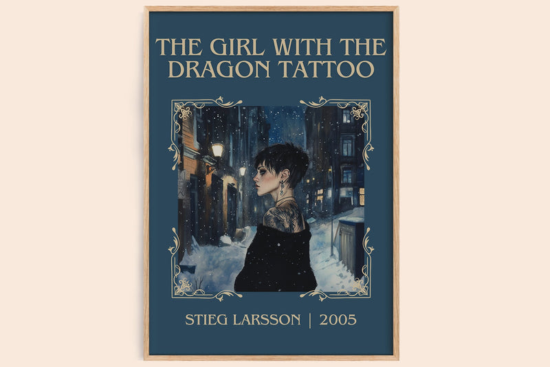The Girl with the Dragon Tattoo classic book art book poster by Stieg Larsson – framed literary art print