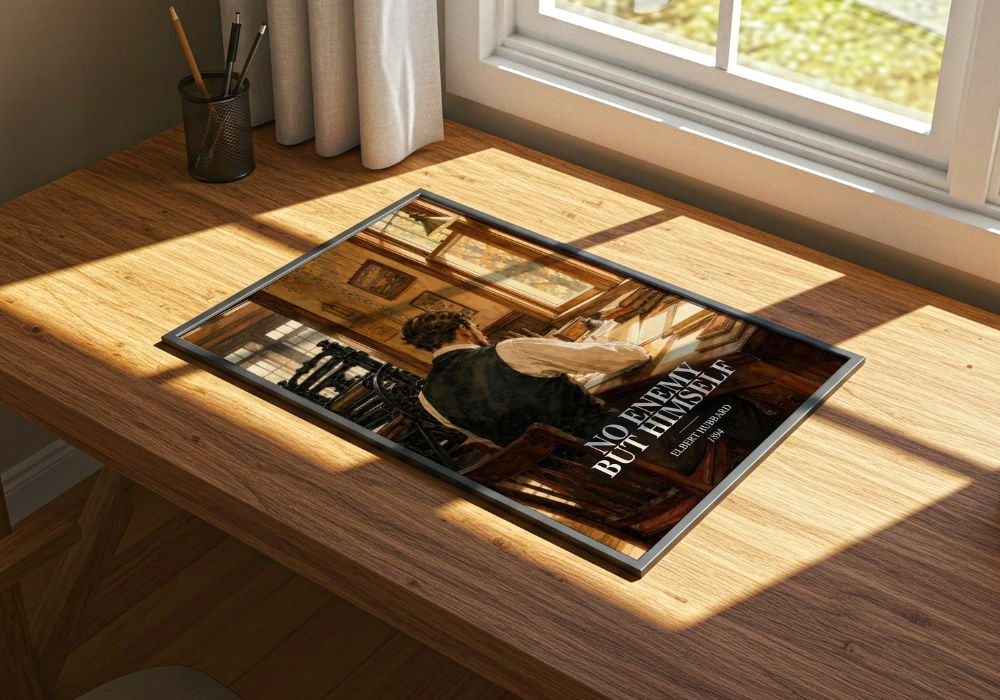 No Enemy But Himself watercolour book poster framed on wall – non fiction wall art