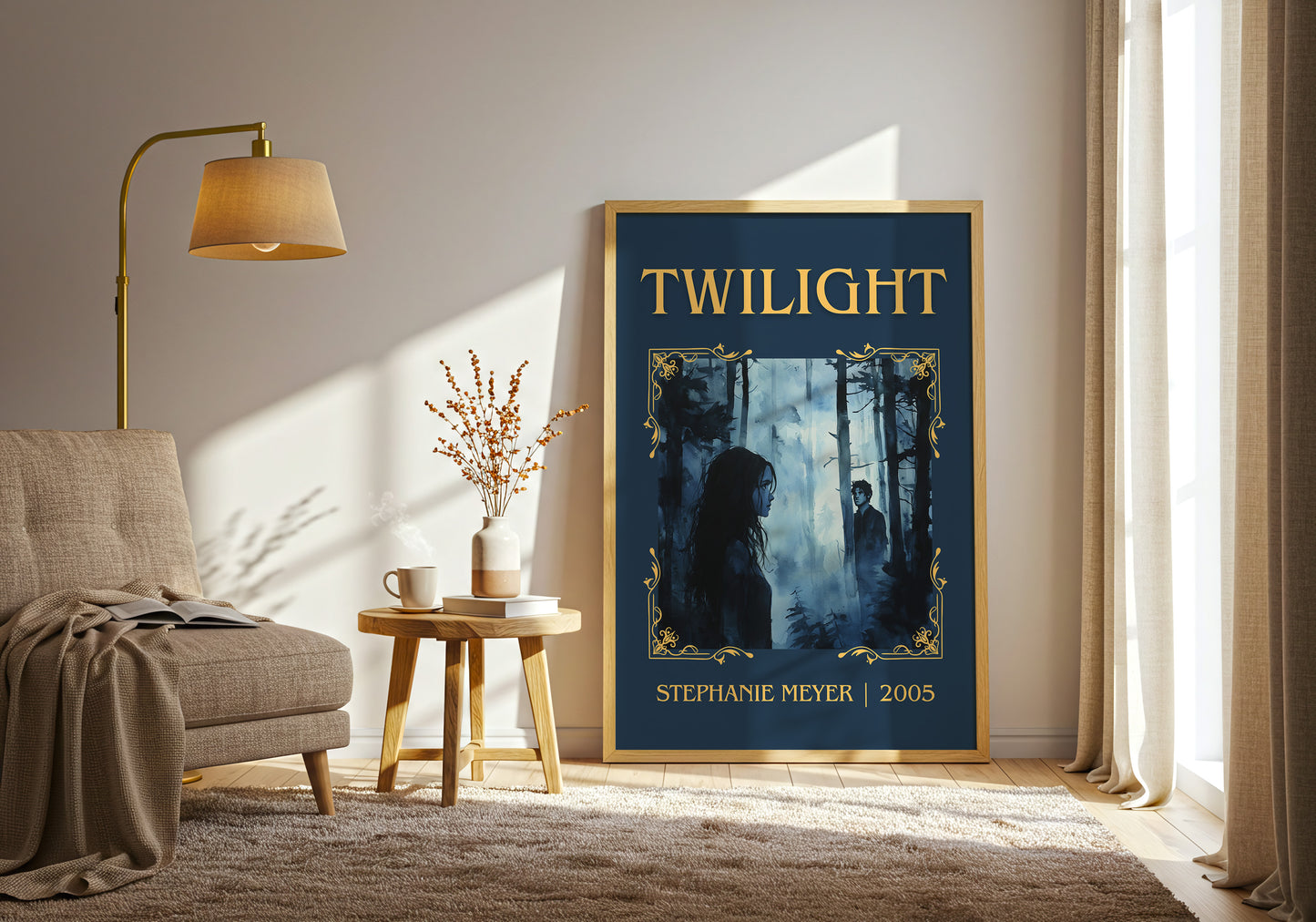 Twilight classic book art print in frame leaning in hallway – young adult wall art