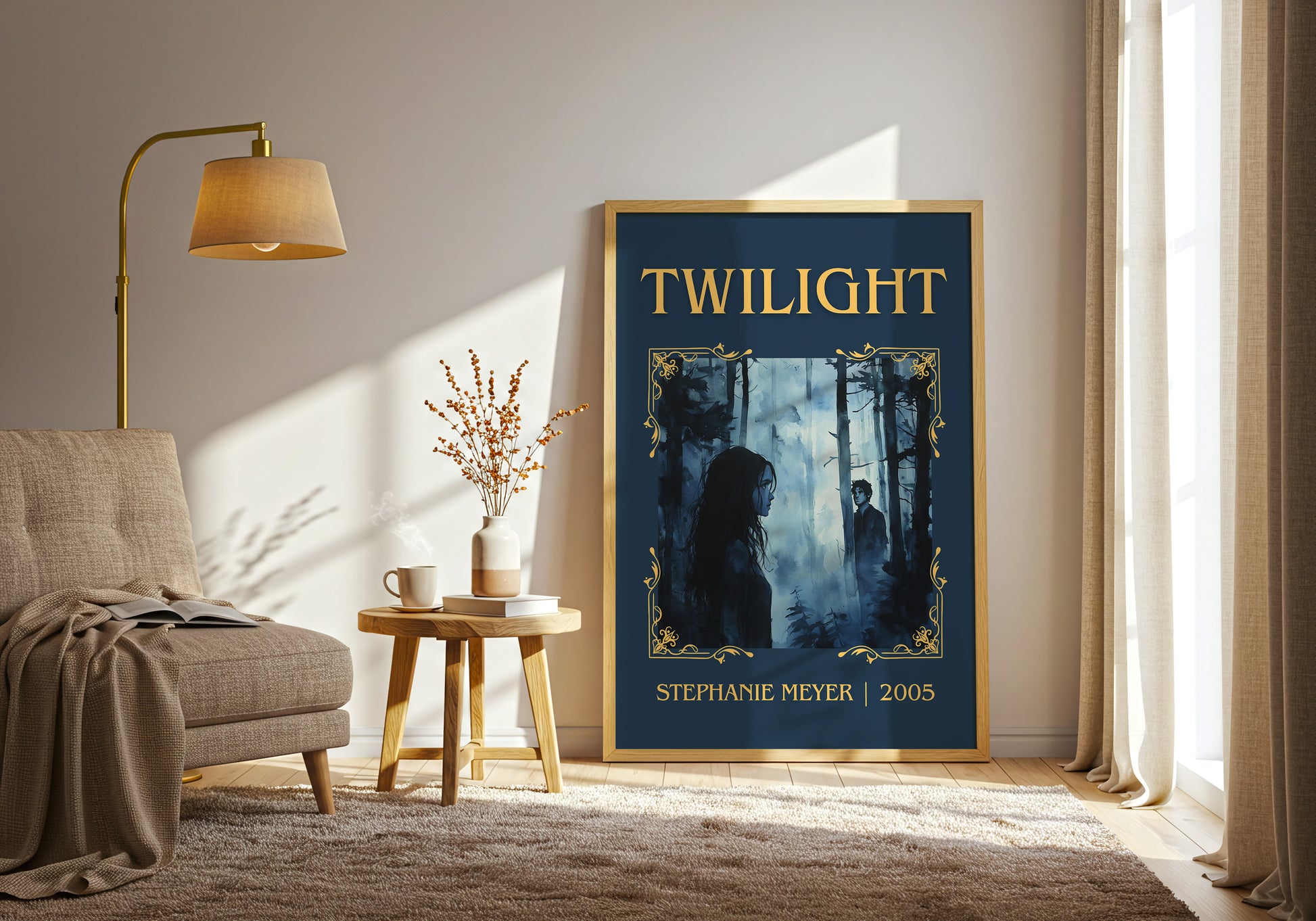 Twilight classic book art print in frame leaning in hallway – young adult wall art