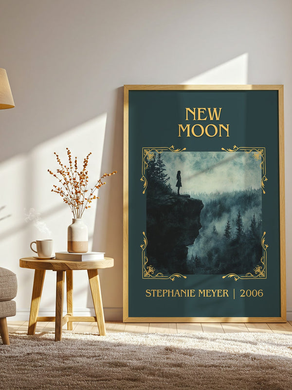 New Moon classic book art print in frame leaning in hallway – young adult wall art